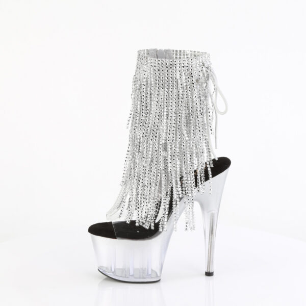 7" Heel, 2 3/4" PF Open Toe/Heel Lace-Up Fringe Ankle Boot - Image 3