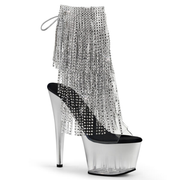 7" Heel, 2 3/4" PF Open Toe/Heel Lace-Up Fringe Ankle Boot