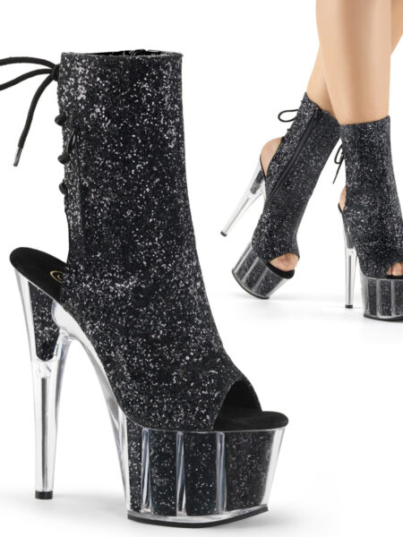 7″ Heel, 2 3/4″ PF Glitter Ankle Boot, Side Zip
