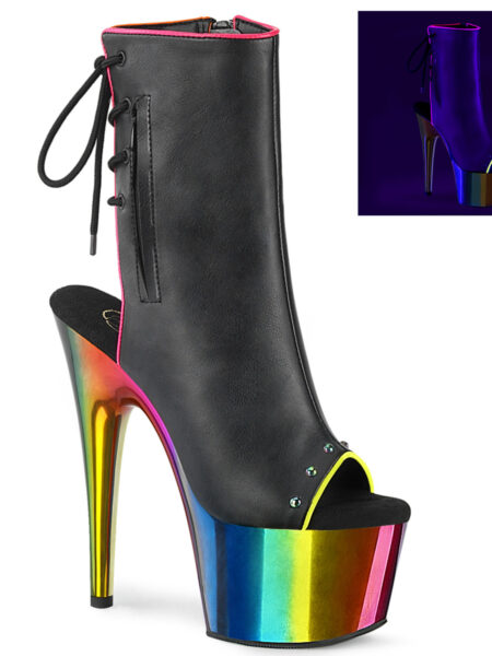 *7" Heel, 2 3/4" Chromed PF Open Toe Ankle Boot, Side Zip