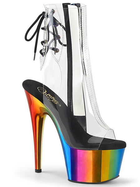 *7" Heel, 2 3/4" Chromed PF Open Toe Ankle Boot, Side Zip