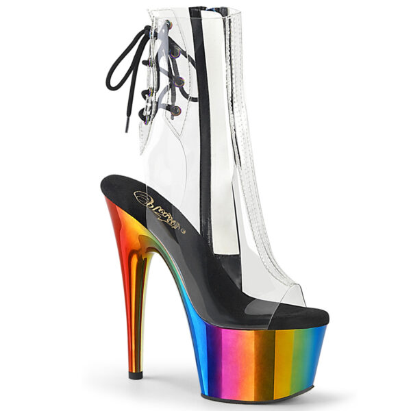 *7" Heel, 2 3/4" Chromed PF Open Toe Ankle Boot, Side Zip