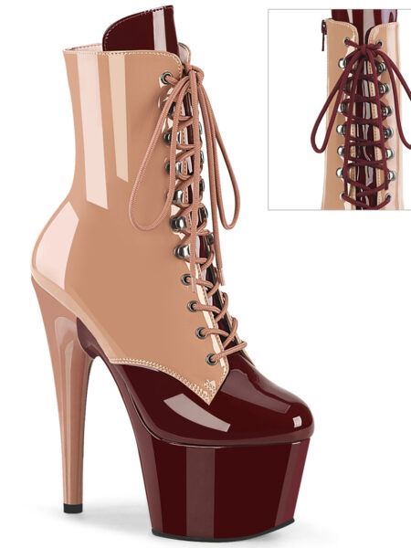 7" Heel, 2 3/4" PF Two Tone Lace-Up Ankle Boot, Side Zip