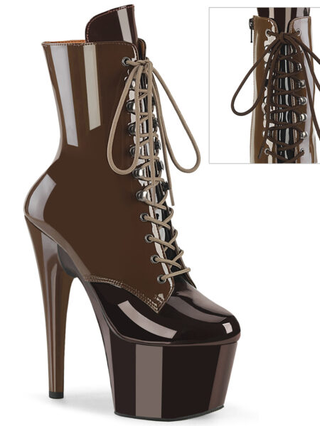7" Heel, 2 3/4" PF Two Tone Lace-Up Ankle Boot, Side Zip
