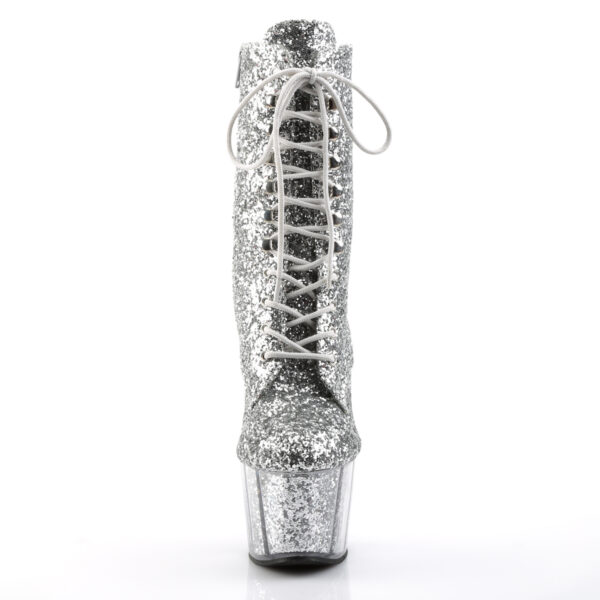 7" Heel, 2 3/4" PF Lace-Up Glitter Ankle Boot, Side Zip - Image 2