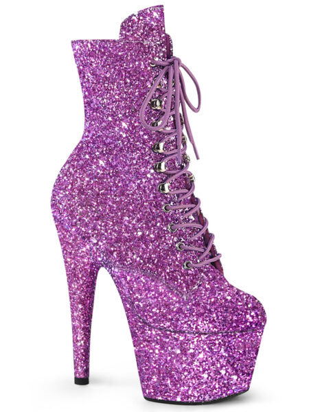 7" Heel, 2 3/4" PF Lace-Up Glitter Ankle Boot, Side Zip