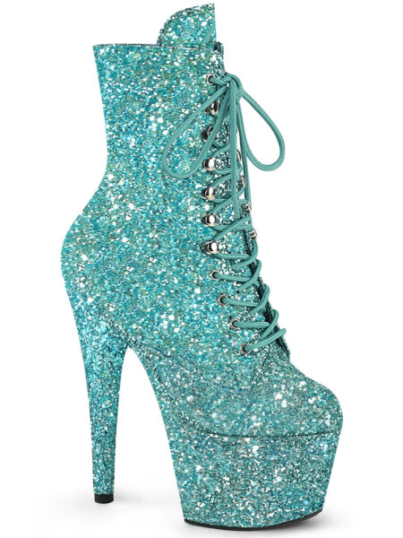 7" Heel, 2 3/4" PF Lace-Up Glitter Ankle Boot, Side Zip