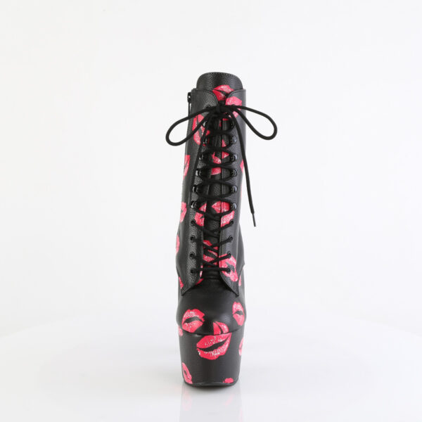 7" Heel, 2 3/4" PF Lace-Up Lips Print Ankle Boot, Side Zip - Image 2