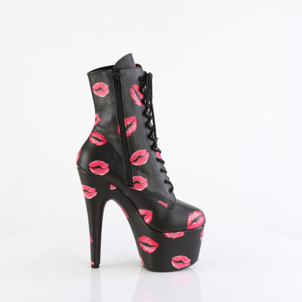 7" Heel, 2 3/4" PF Lace-Up Lips Print Ankle Boot, Side Zip - Image 5