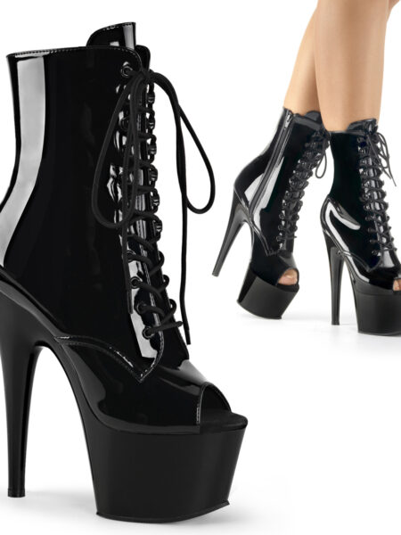 7" Heel, 2 3/4" PF Peep Toe Lace-Up Ankle Boot, Side Zip