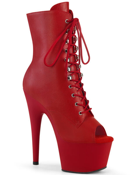 7" Heel, 2 3/4" PF Peep Toe Lace-Up Ankle Boot, Side Zip