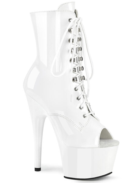 7" Heel, 2 3/4" PF Peep Toe Lace-Up Ankle Boot, Side Zip