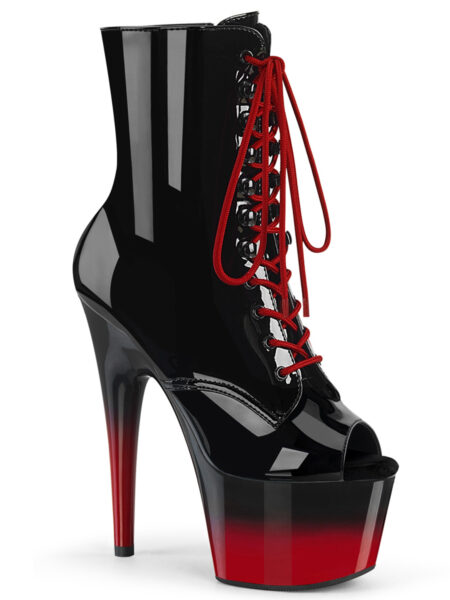 7" Heel, 2 3/4" PF Peep Toe Lace-Up Ankle Boot, Side Zip