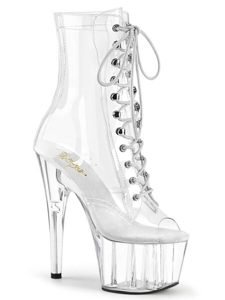 *7"  Heel, 2 3/4" PF Peep Toe Lace-Up Front Ankle Boot