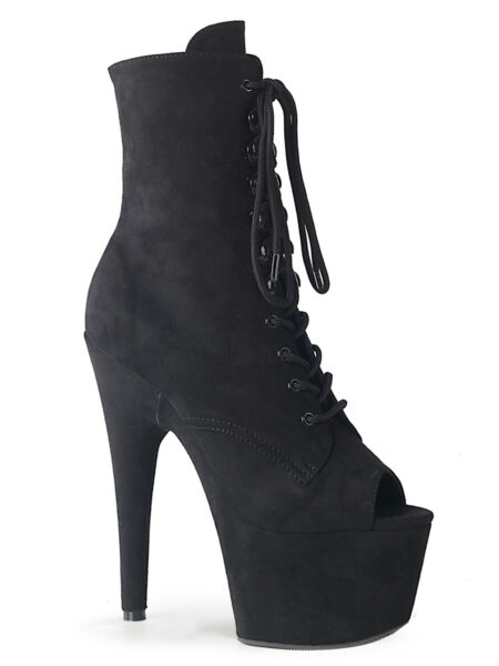 7" Heel, 2 3/4" PF Open Toe Lace-Up Ankle Boot, Side Zip
