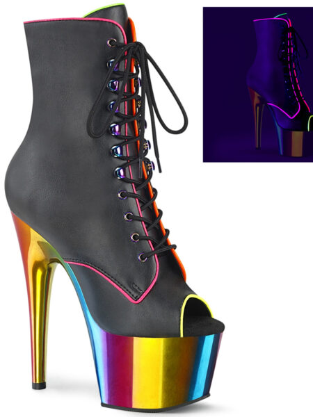 *7" Heel, 2 3/4" PF Peep Toe Lace-Up Ankle Boot, Side Zip