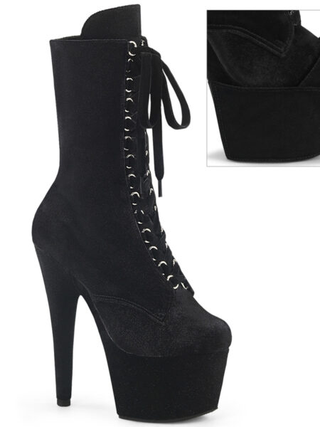 7" Heel, 2 3/4" PF Velvet Lace-Up Front Ankle Boot