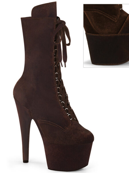 7" Heel, 2 3/4" PF Velvet Lace-Up Front Ankle Boot