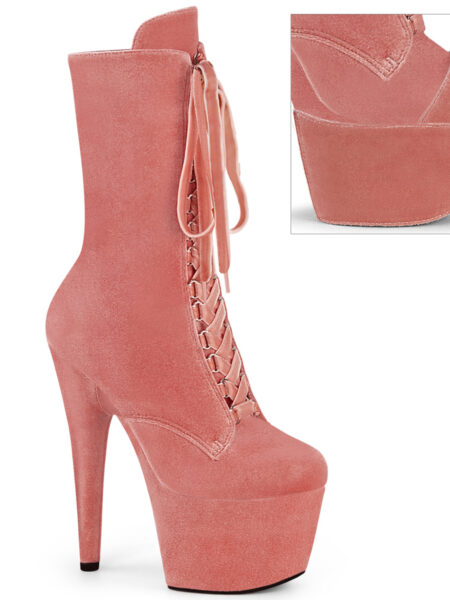 7" Heel, 2 3/4" PF Velvet Lace-Up Front Ankle Boot