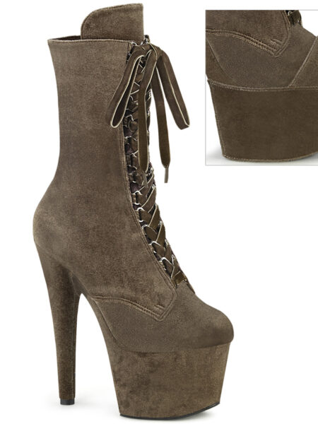 7" Heel, 2 3/4" PF Velvet Lace-Up Front Ankle Boot