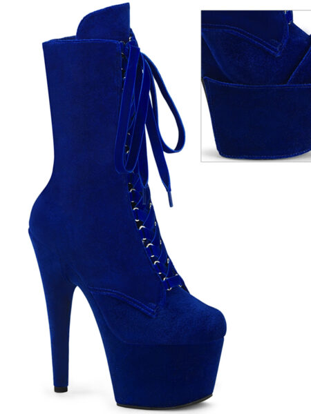 7" Heel, 2 3/4" PF Velvet Lace-Up Front Ankle Boot