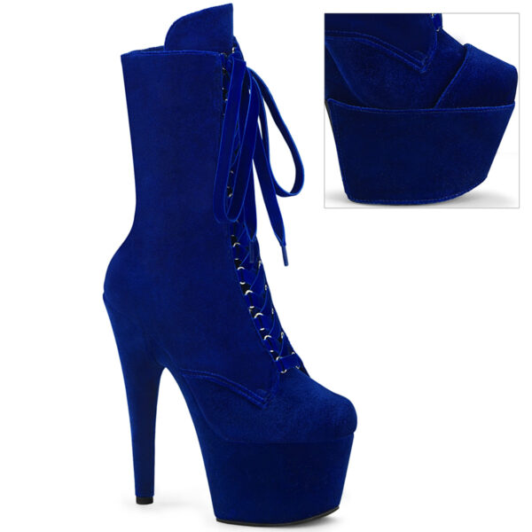 7" Heel, 2 3/4" PF Velvet Lace-Up Front Ankle Boot