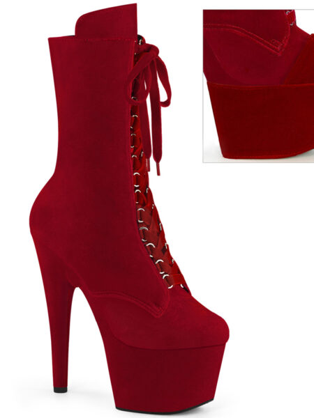 7" Heel, 2 3/4" PF Velvet Lace-Up Front Ankle Boot