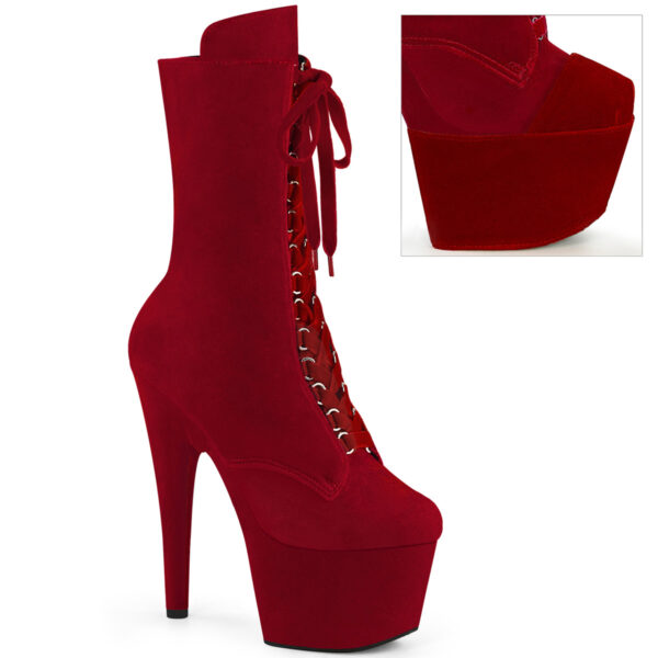 7" Heel, 2 3/4" PF Velvet Lace-Up Front Ankle Boot