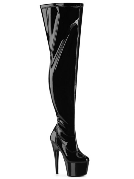 7" Heel, 2 3/4" PF Wide Calf Stretch Thigh Boot, Side Zip
