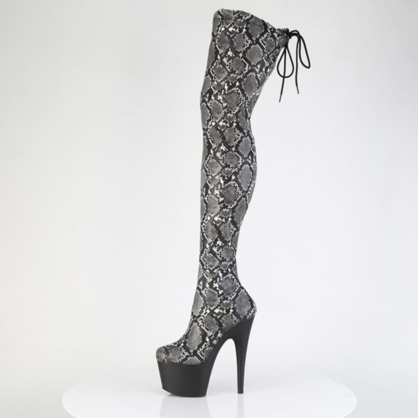 7" Heel, 2 3/4" PF Stretch Snake Print Pull-On Thigh Boot - Image 3