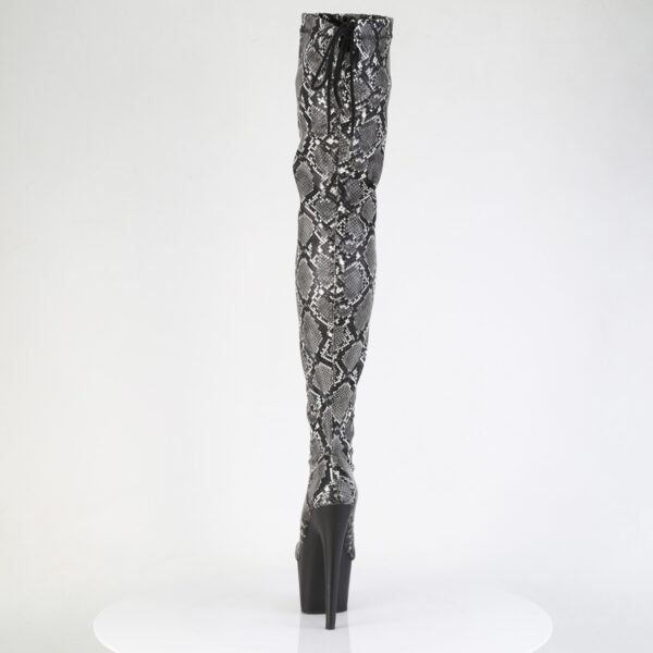 7" Heel, 2 3/4" PF Stretch Snake Print Pull-On Thigh Boot - Image 4