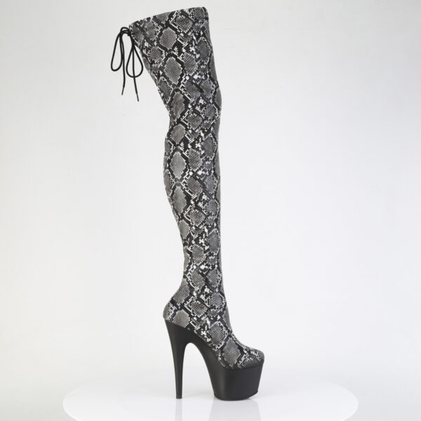 7" Heel, 2 3/4" PF Stretch Snake Print Pull-On Thigh Boot - Image 5