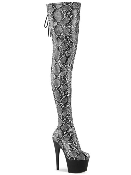 7" Heel, 2 3/4" PF Stretch Snake Print Pull-On Thigh Boot