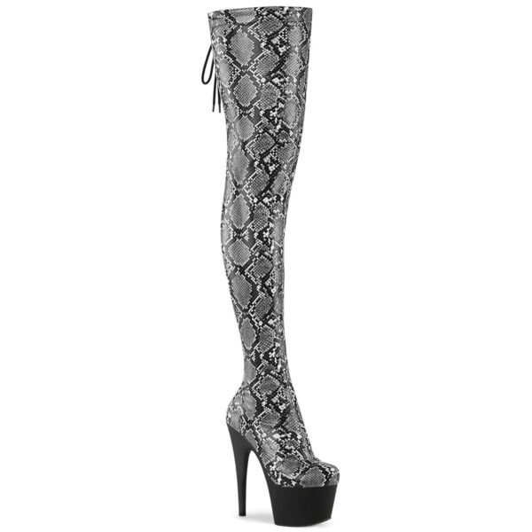 7" Heel, 2 3/4" PF Stretch Snake Print Pull-On Thigh Boot