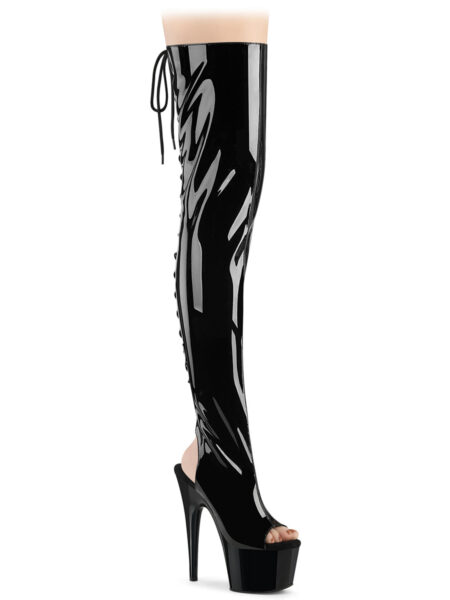 7" Heel, 2 3/4" PF Open Heel/Toe Thigh High Boot, Side Zip