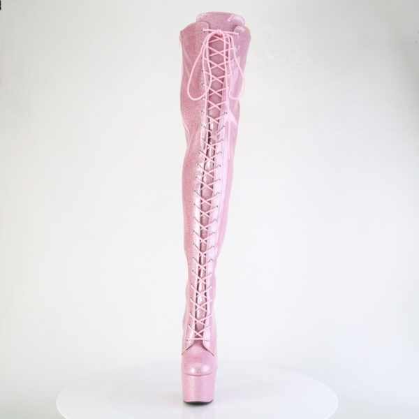 7" Heel, 2 3/4" PF Lace-Up Stretch Thigh Boot, Side Zip - Image 2