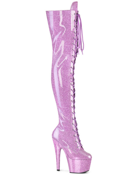 7" Heel, 2 3/4" PF Lace-Up Front Thigh Boot, Side Zip