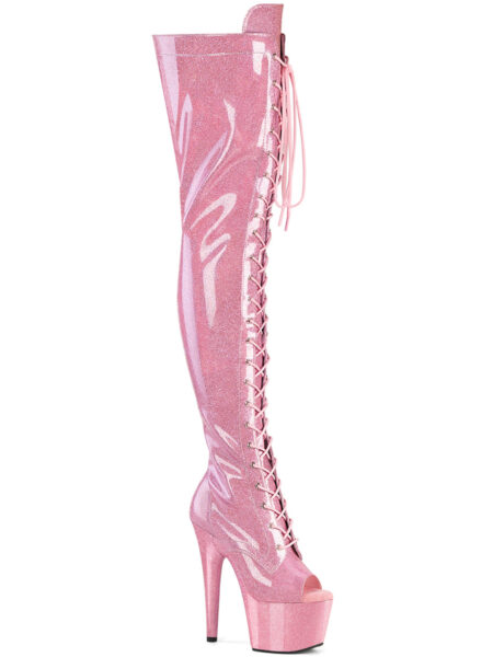 7" Heel, 2 3/4" PF Peep Toe Lace-Up Thigh Boot, Side Zip