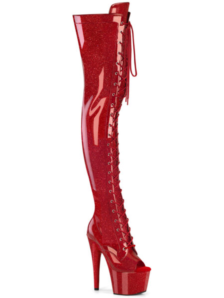 7" Heel, 2 3/4" PF Peep Toe Lace-Up Thigh Boot, Side Zip