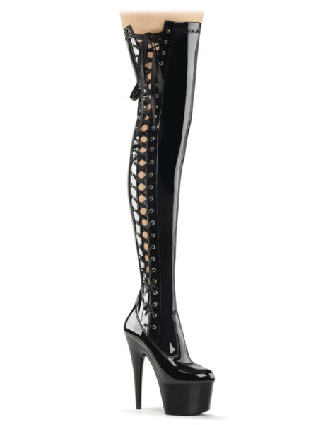 7" Heel, 2 3/4" PF Thigh Boot w/Side Ribbon Lace, Side Zip