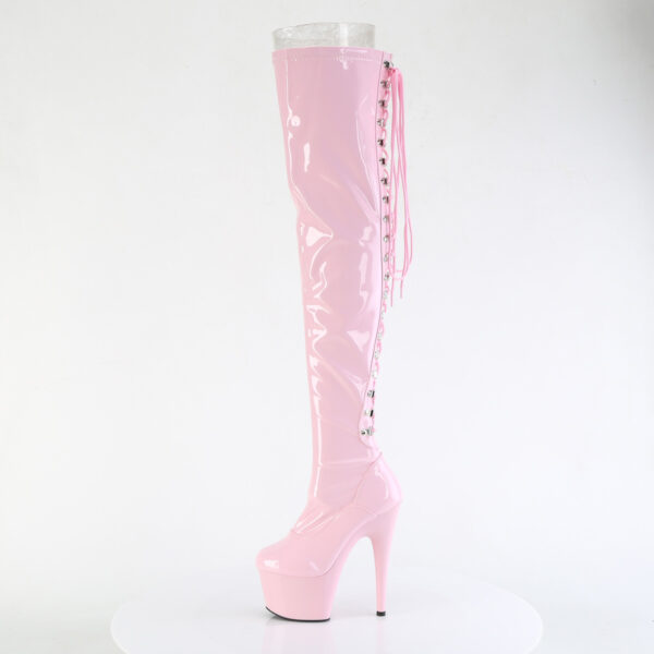 7" Heel, 2 3/4" PF Lace-Up Back Stretch Thigh Boot, Side Zip - Image 3