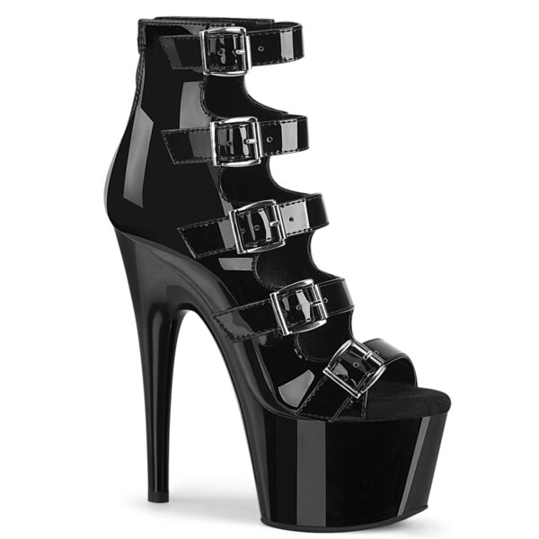 7" Heel, 2 3/4" PF Buckle-Up Strappy Ankle Bootie, Back Zip