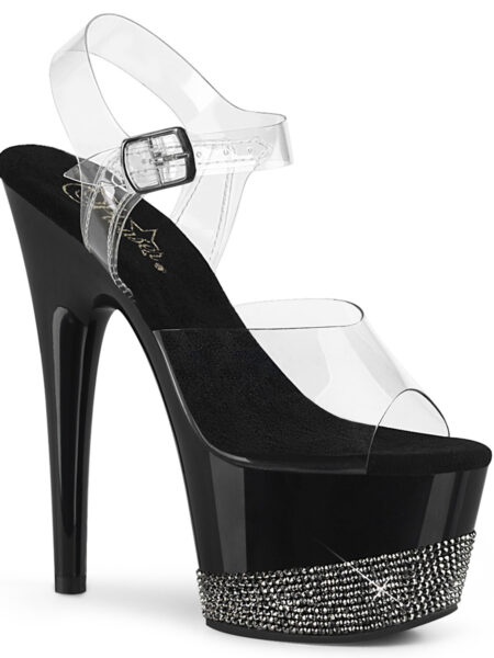 7" Heel, 2 3/4" PF Ankle Strap Sandal w/ Rhinestone Platform