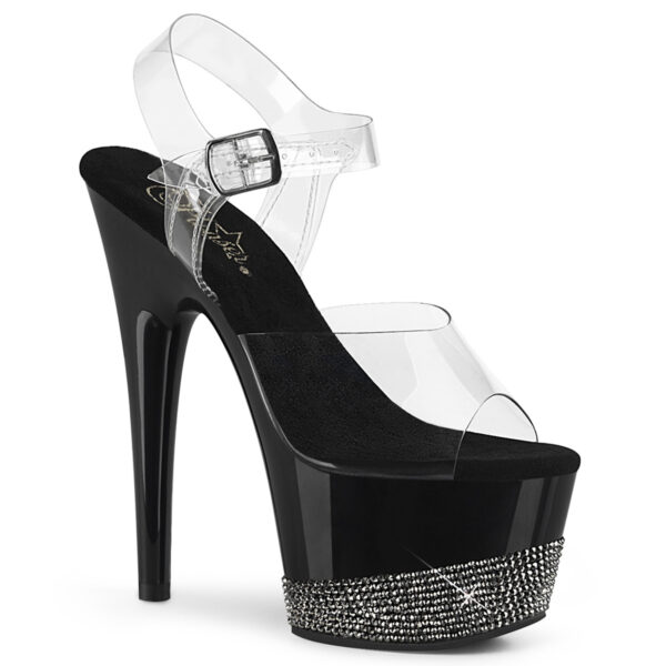 7" Heel, 2 3/4" PF Ankle Strap Sandal w/ Rhinestone Platform