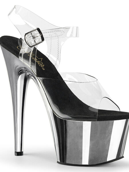 7″ Heel, 2 3/4″ PF Ankle Strap Sandal w/ Chrome Plated Btm