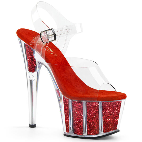 7" Heel, 2 3/4" PF Ankle Strap Sandal w/ Glitter Inserts