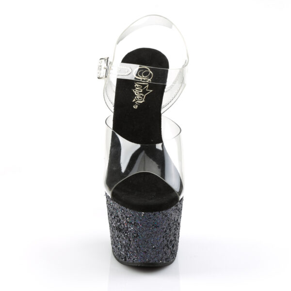 7" Heel, 2 3/4" PF Ankle Strap Sandal w/ Holo Glitter Bottom - Image 2