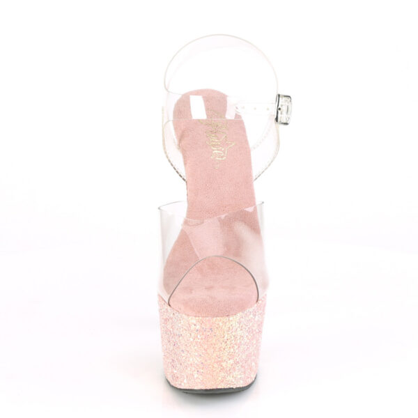 7" Heel, 2 3/4" PF Ankle Strap Sandal w/Glitter Bottom - Image 2