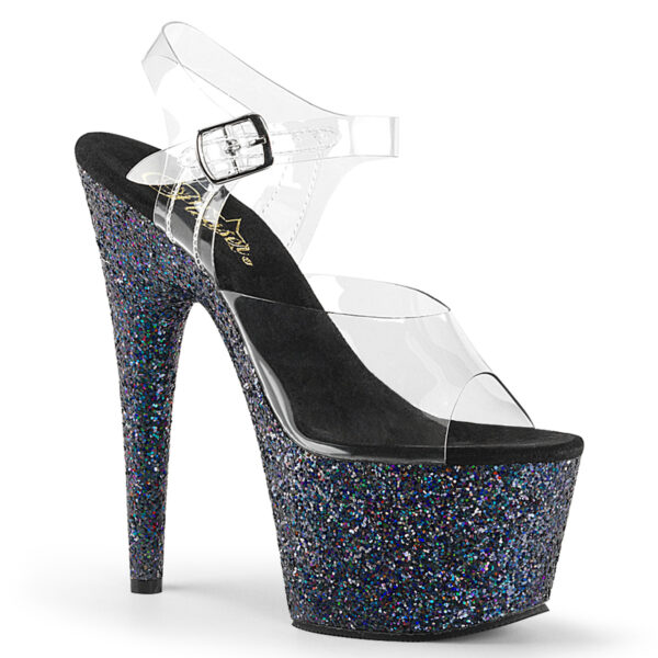 7" Heel, 2 3/4" PF Ankle Strap Sandal w/ Holo Glitter Bottom