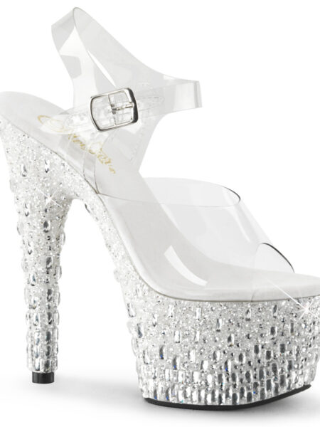 7" Heel, 2 3/4" PF Ankle Strap Sandal w/Glitter & Stones